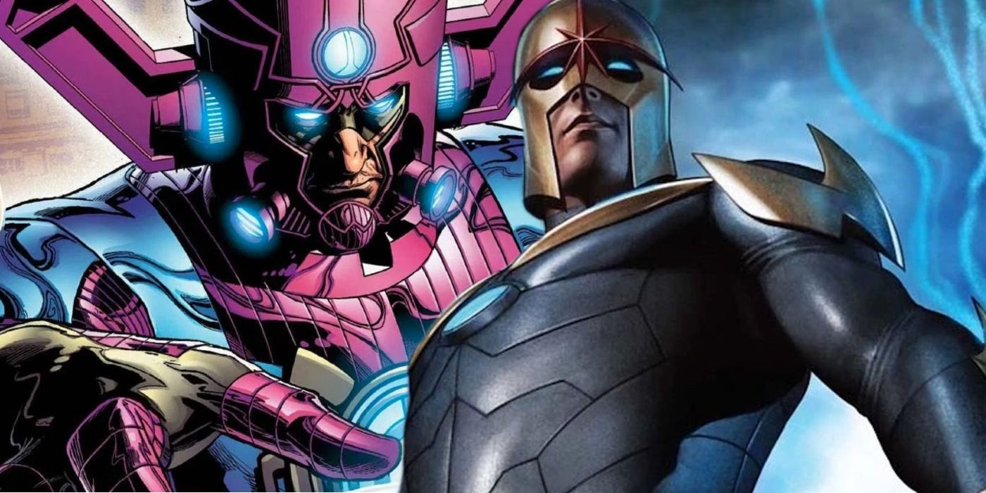 Split image of Galactus and Nova in Marvel comics