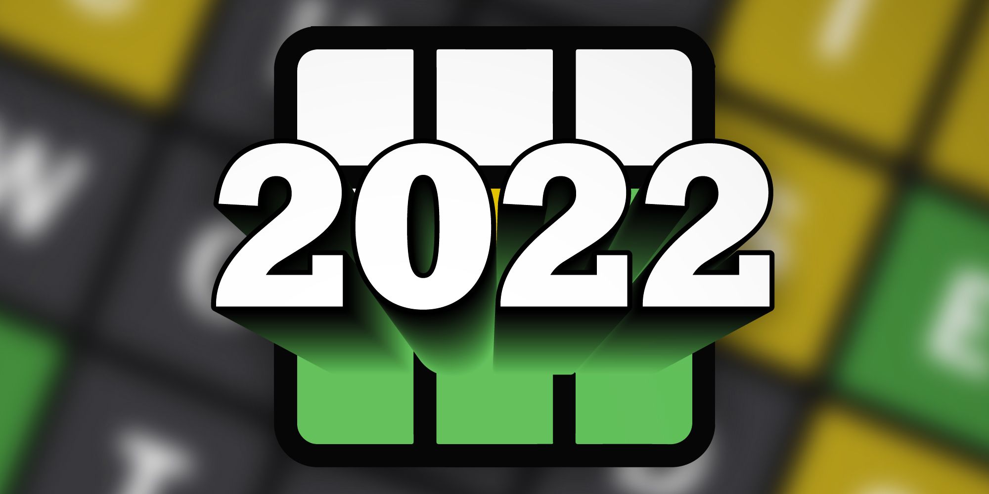 The word "2022" in big letters with wordle-like boxes in the background