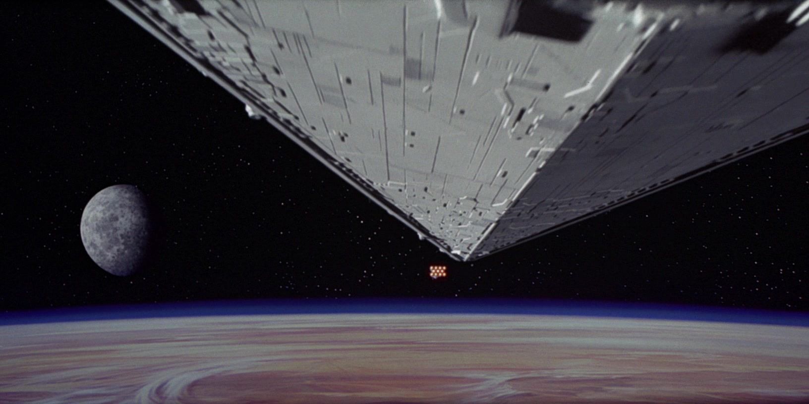 A Star Destroyer chasing the Tantive IV at the beginning of A New Hope