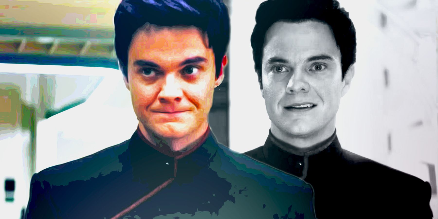 Two images of Jack Quaid as Boimler side by side