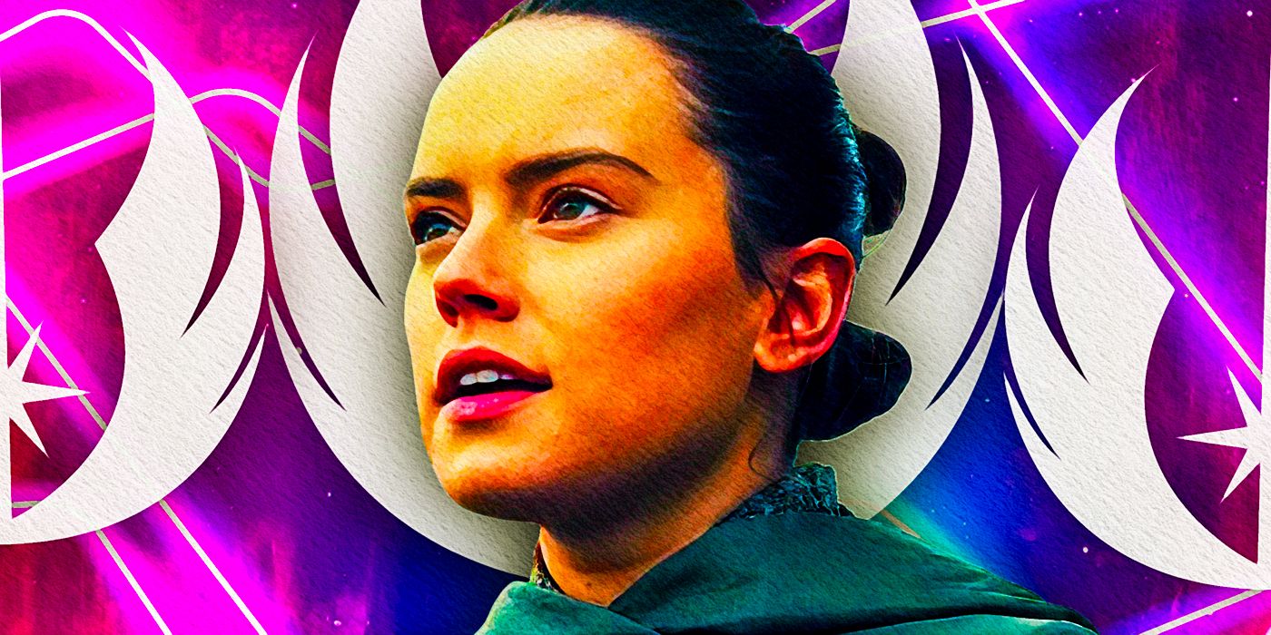 Star Wars Daisy Ridley as Rey with the Jedi Order logo