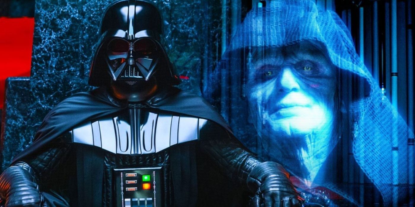 Darth Vader de Star Wars com um holograma do Imperador Palpatine.