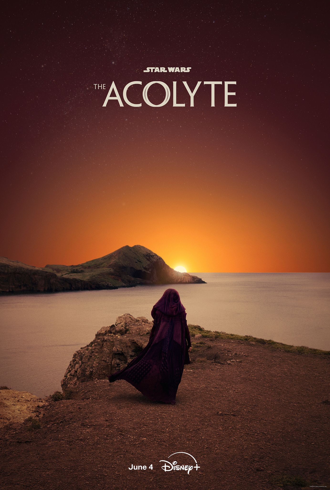 Star Wars the Acolyte Poster Showing a Sith Standing Atop a Cliff Looking at the Sunrise