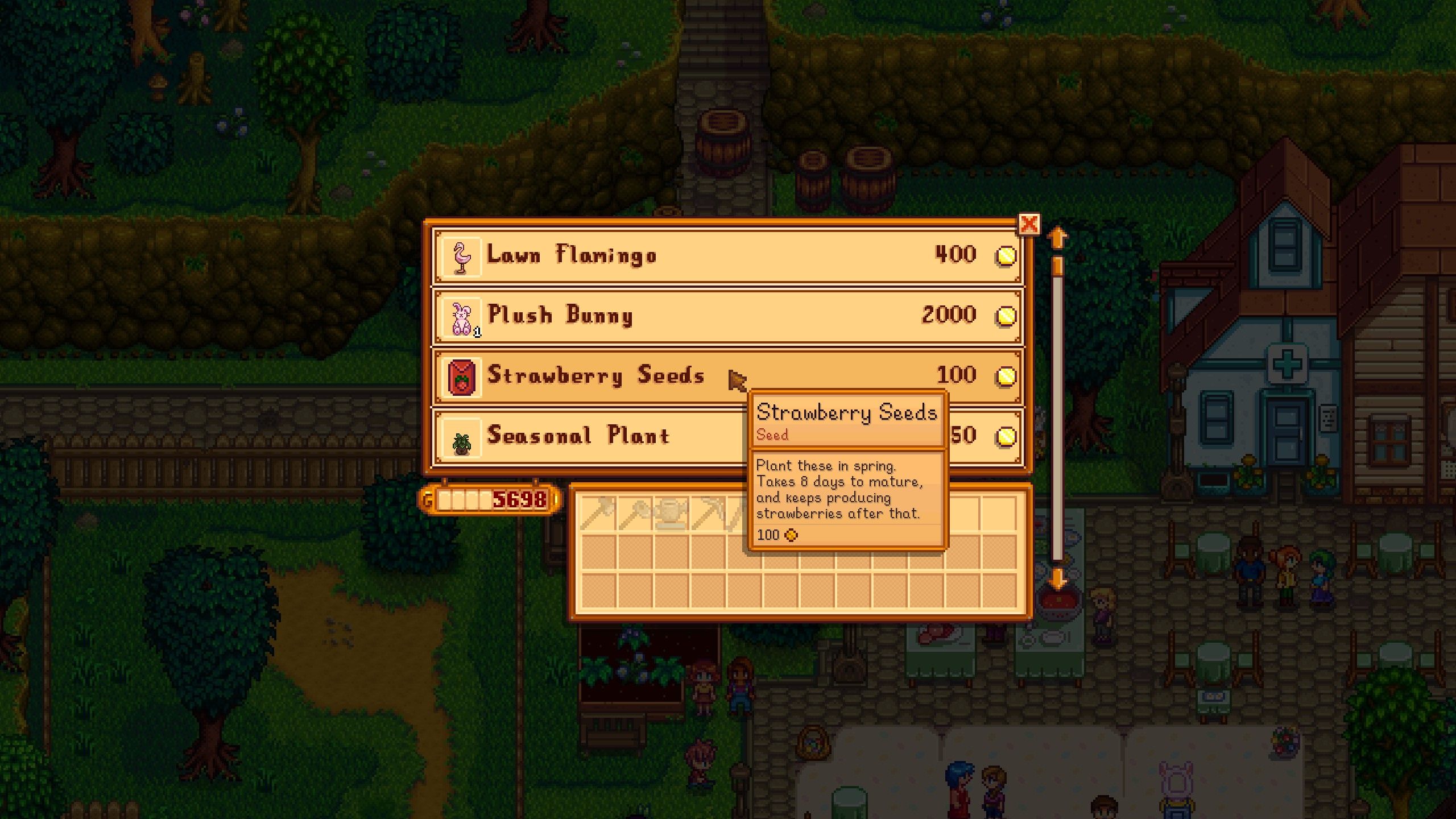 Stardew Valley Player Purchasing Strawberry Seeds From Pierre During Egg Festival In Spring