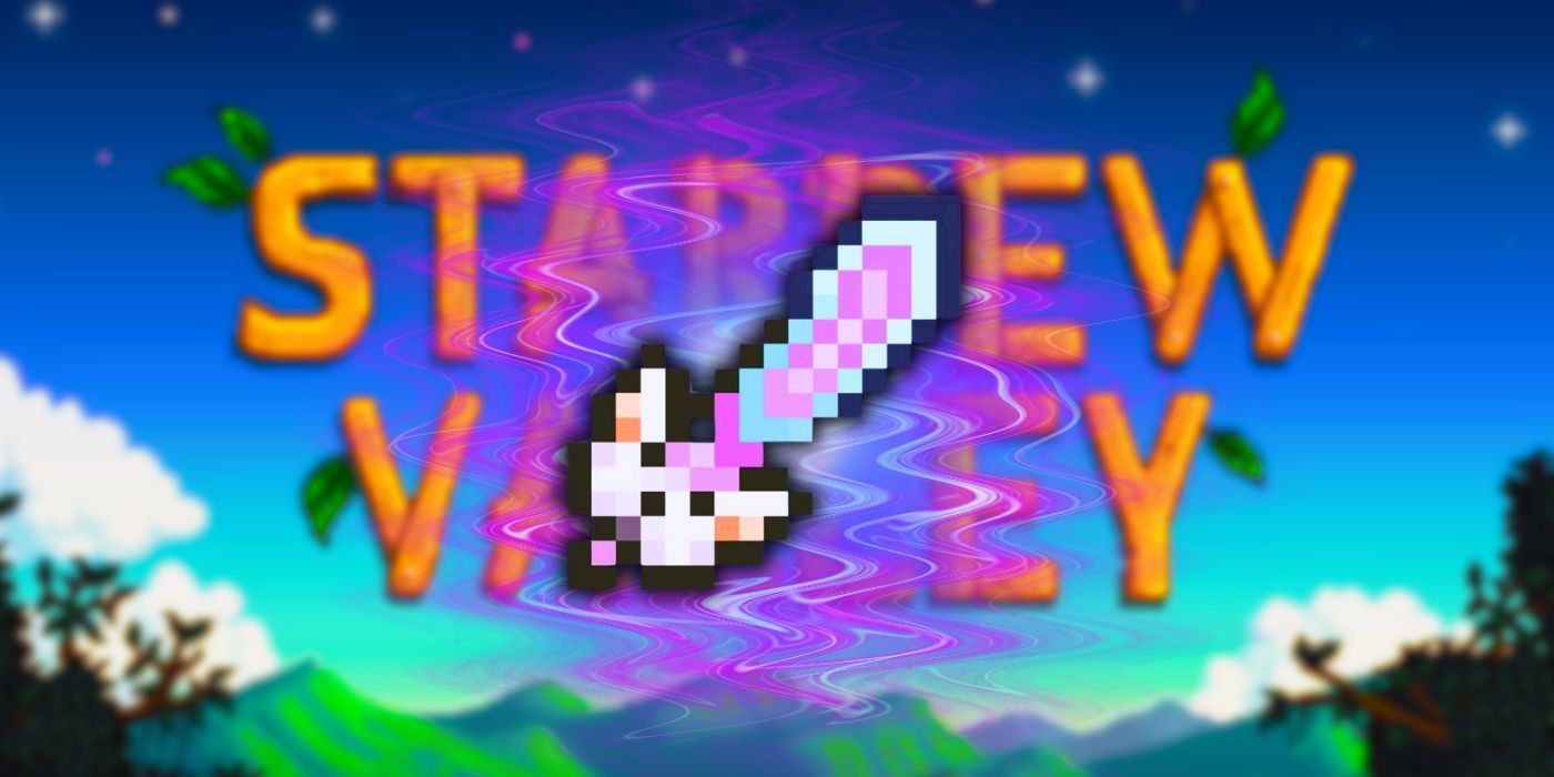 Meowmere Sword over top the Stardew Valley logo screen