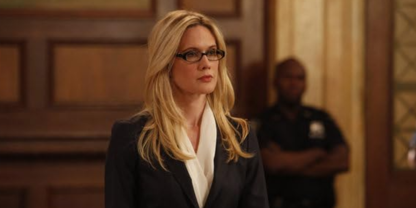 Stephanie March in a courtroom in Law & Order svu Scorched Earth episode