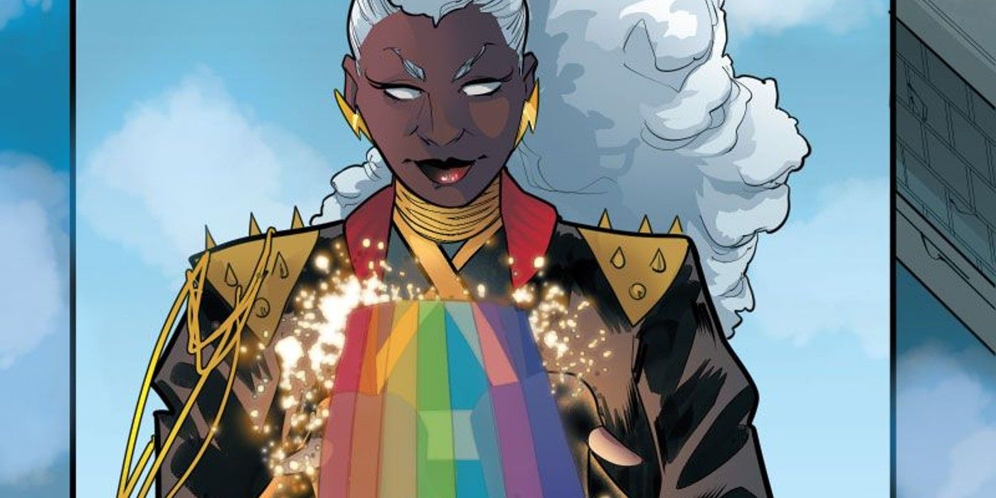 Tempestade em Marvel Voices Infinity #92, produzindo uma ponte Bifrost com suas mãos