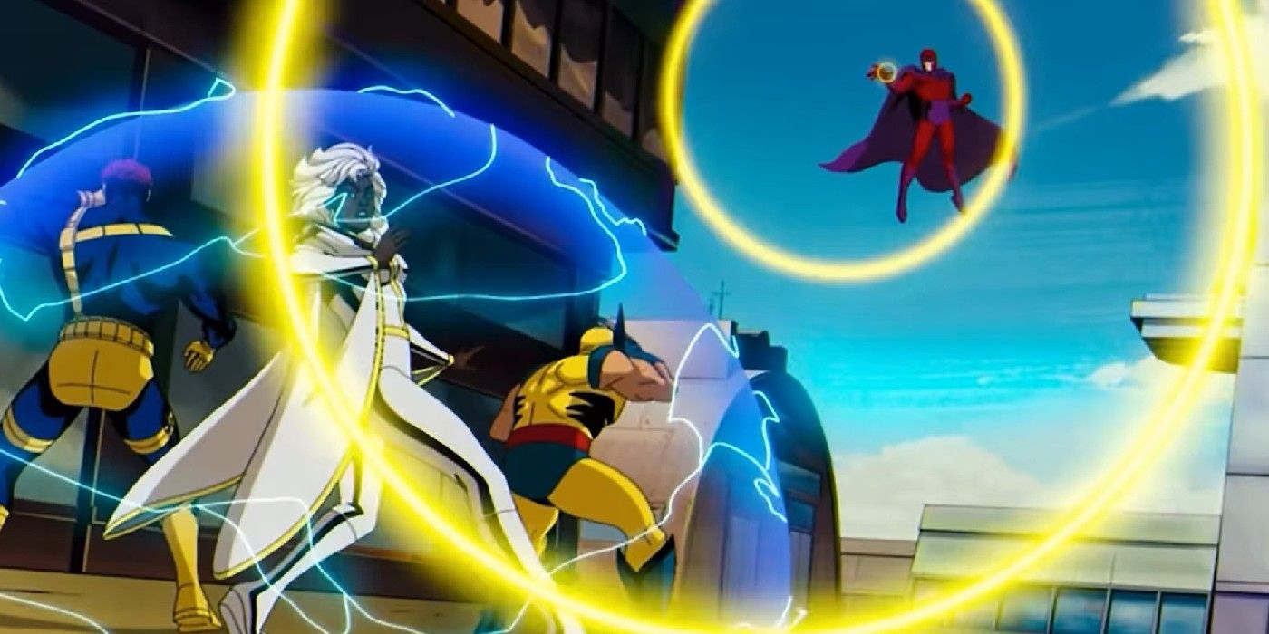 Tempestade Wolverine e Ciclope lutando contra Magneto em X-Men 97