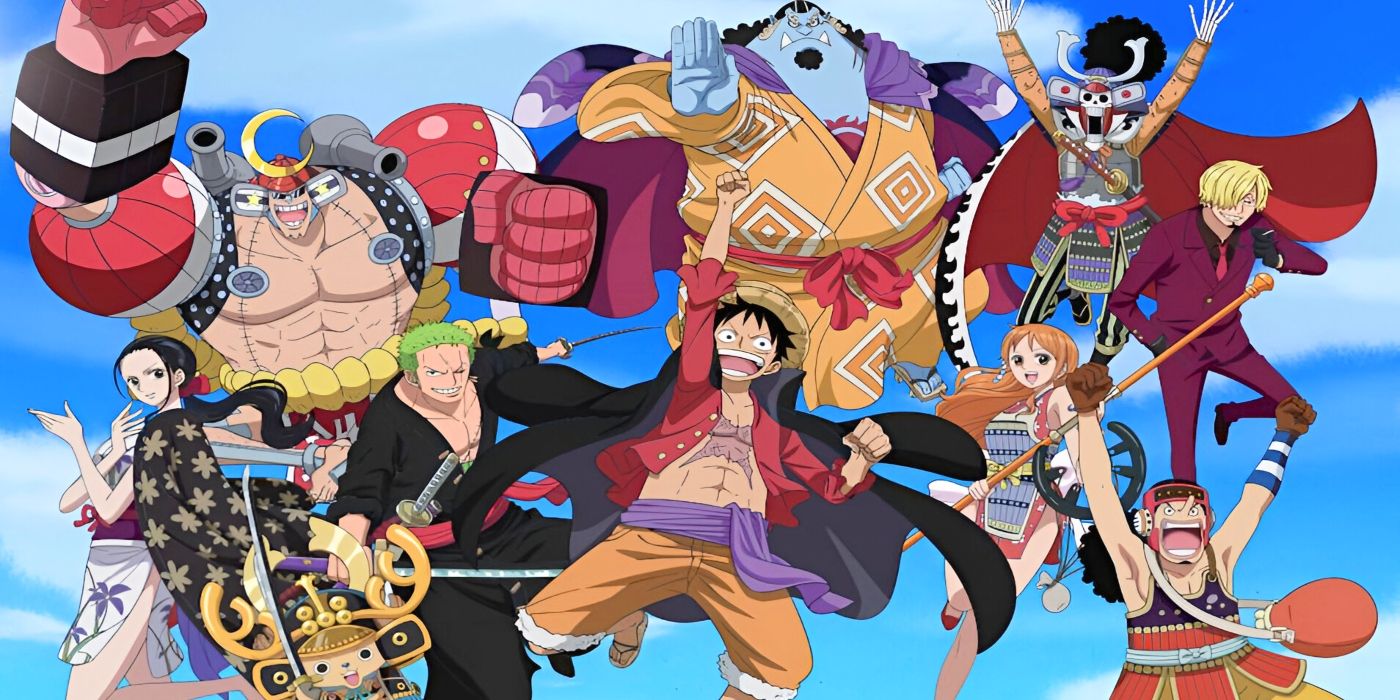 The Straw Hat Pirates in their Wano appearances shown in a key visual for One Piece's opening 23, "DREAMIN' ON" by Da-iCE.
