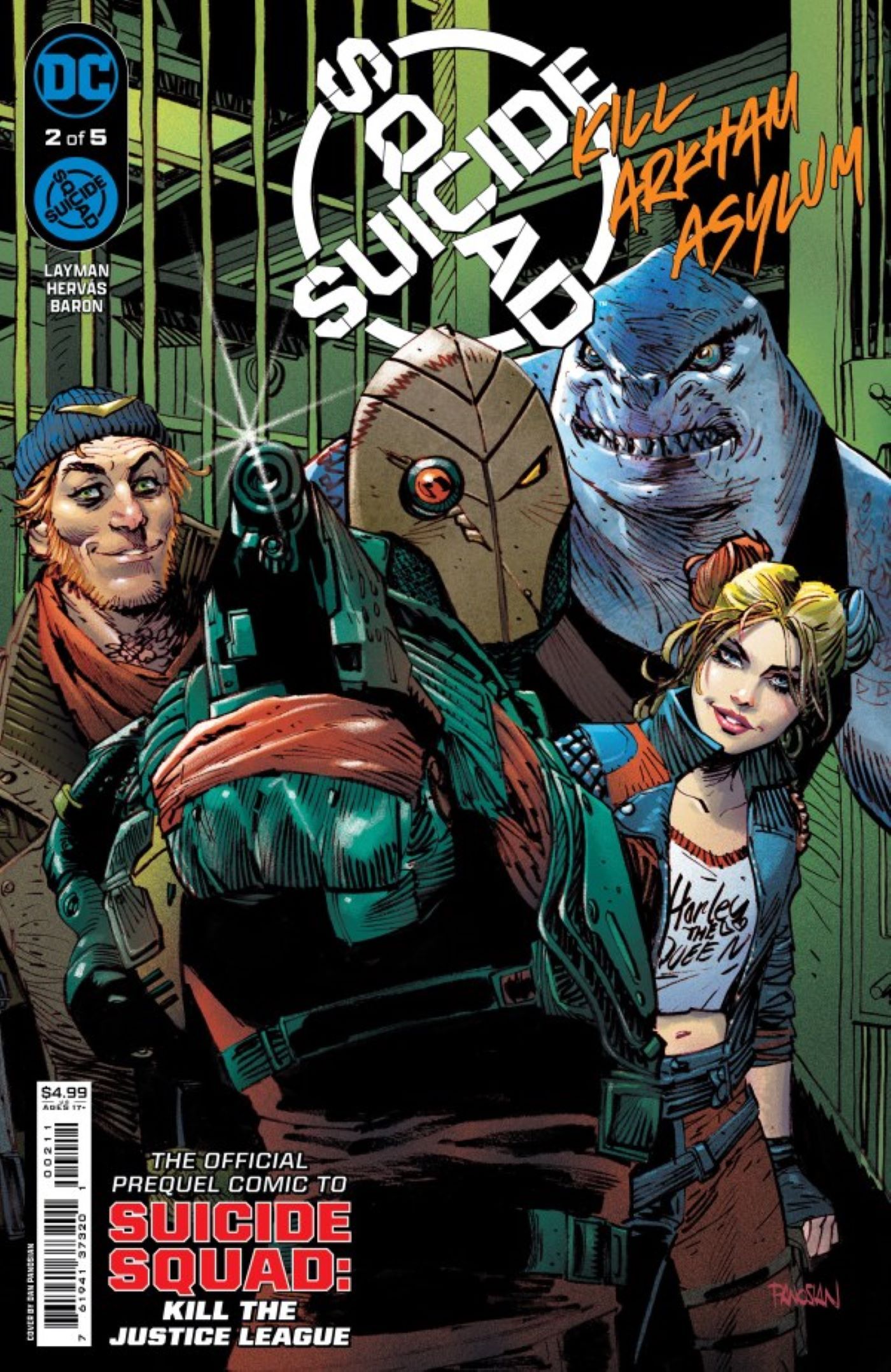 Capa do Suicide Squad Kill Arkham Asylum #2 com Harley Quinn, Deadshot, King Shark e Captain Boomerang