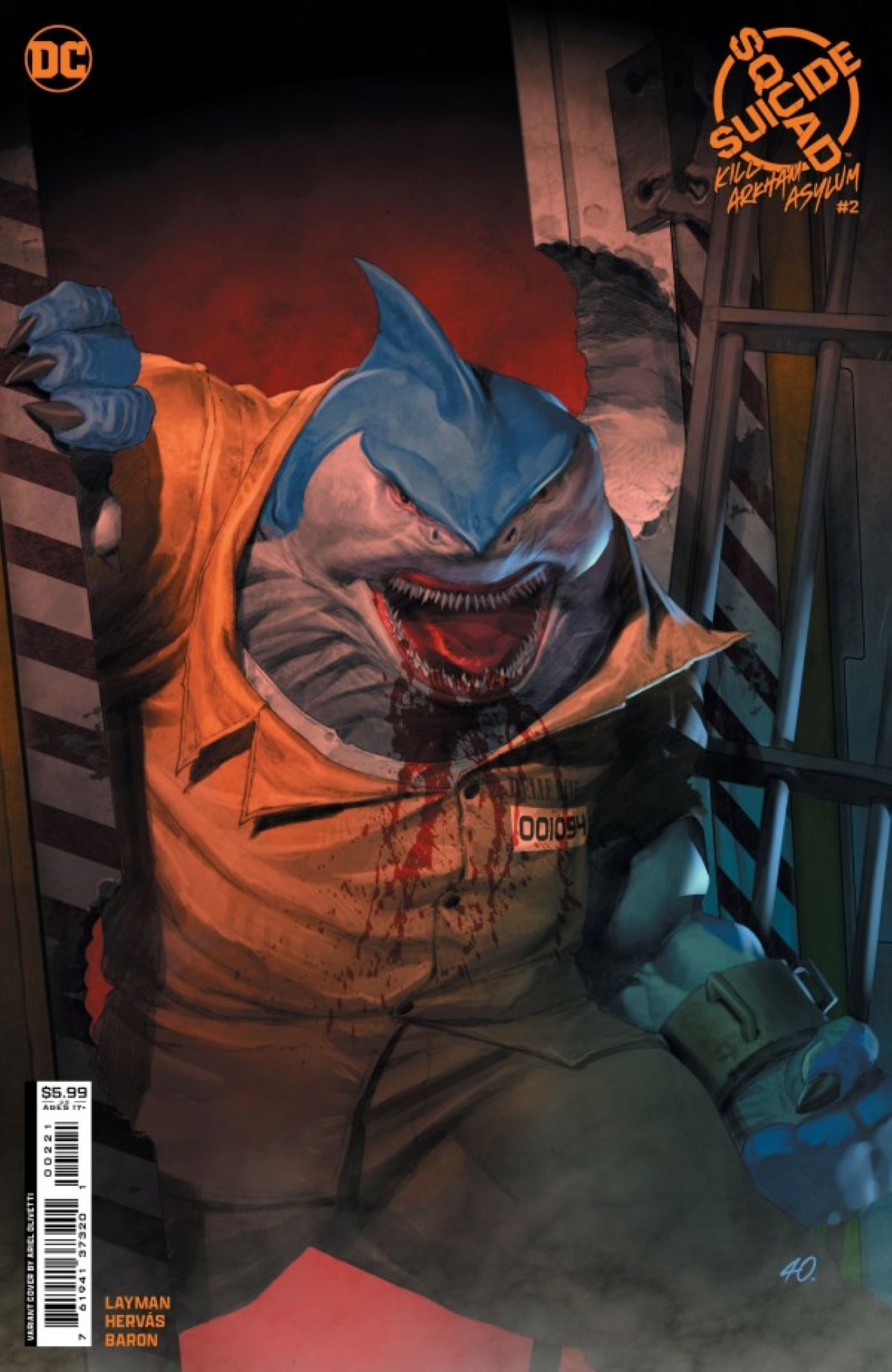 Esquadrão Suicida Kill Arkham Asylum #2 apresentando King Shark na capa variante.