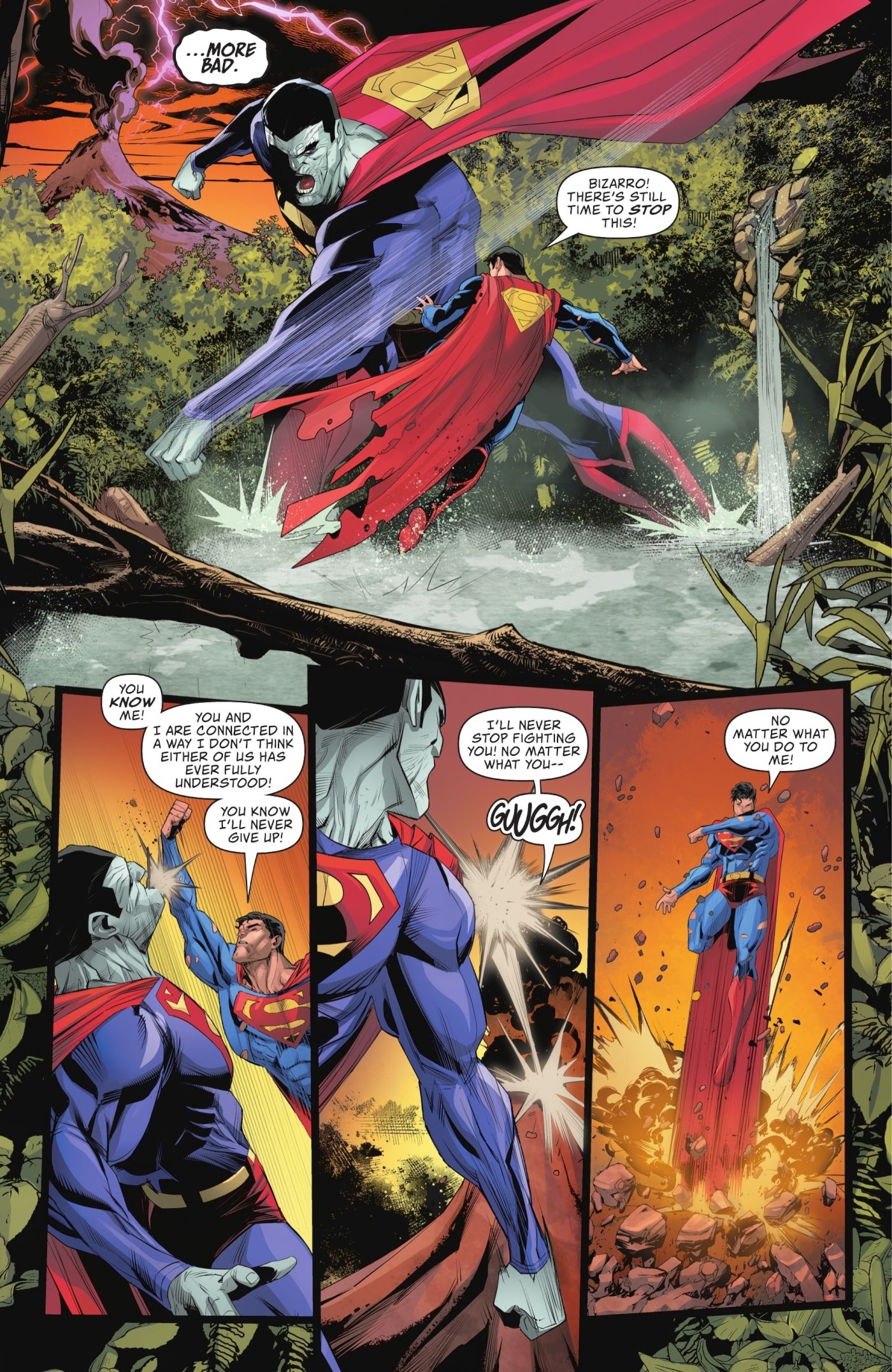 Superman e Bizarro lutam brutalmente pelo controle da mente do Superman