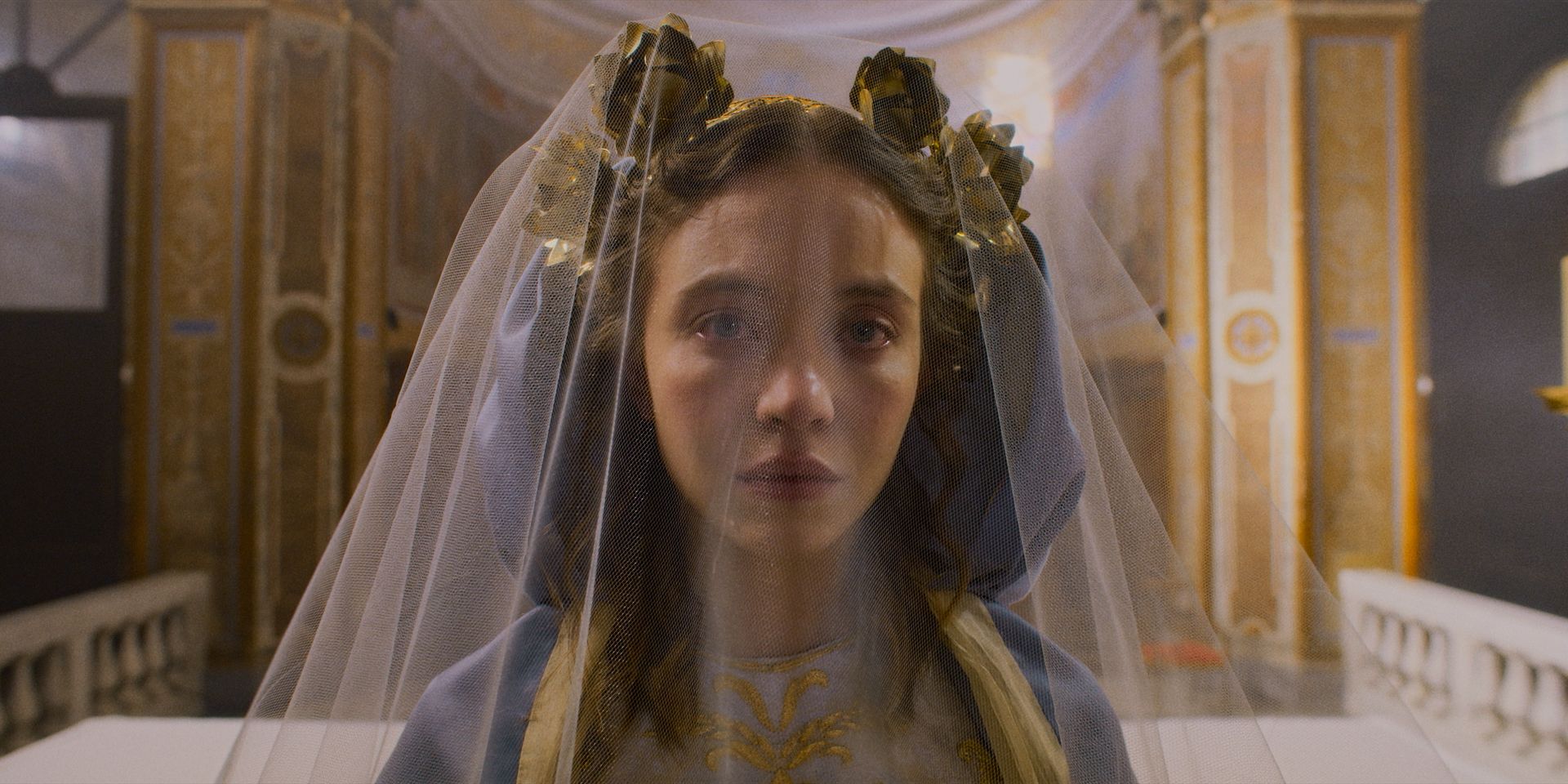 Sydney Sweeney as Sister Cecilia wears a veil in Immaculate