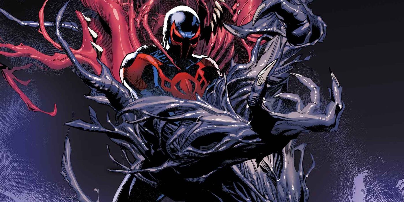 Symbiote Spider-Man 2099 #1 cover with Spider-Man's arm being enveloped by a large symbiote