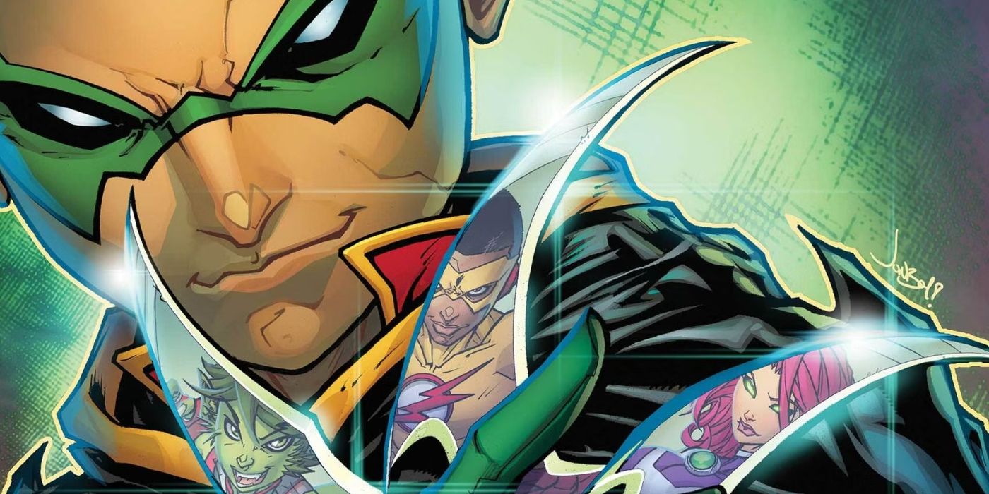 Damian Wayne holds up Batarangs with the Teen Titans' reflections in DC Comics