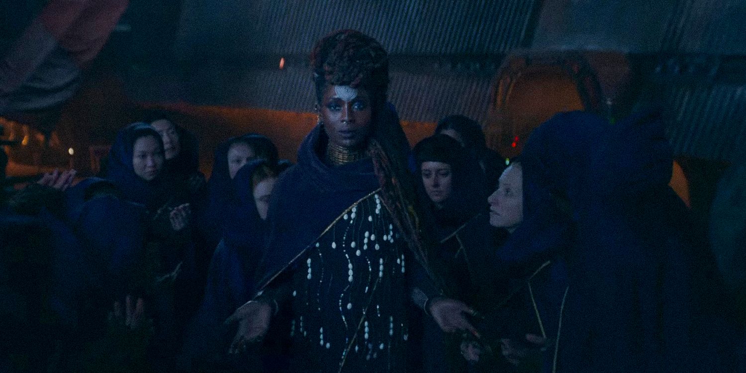 Jodie Turner-Smith as Mother Aniseya surrounded by a coven of witches from The Acolyte