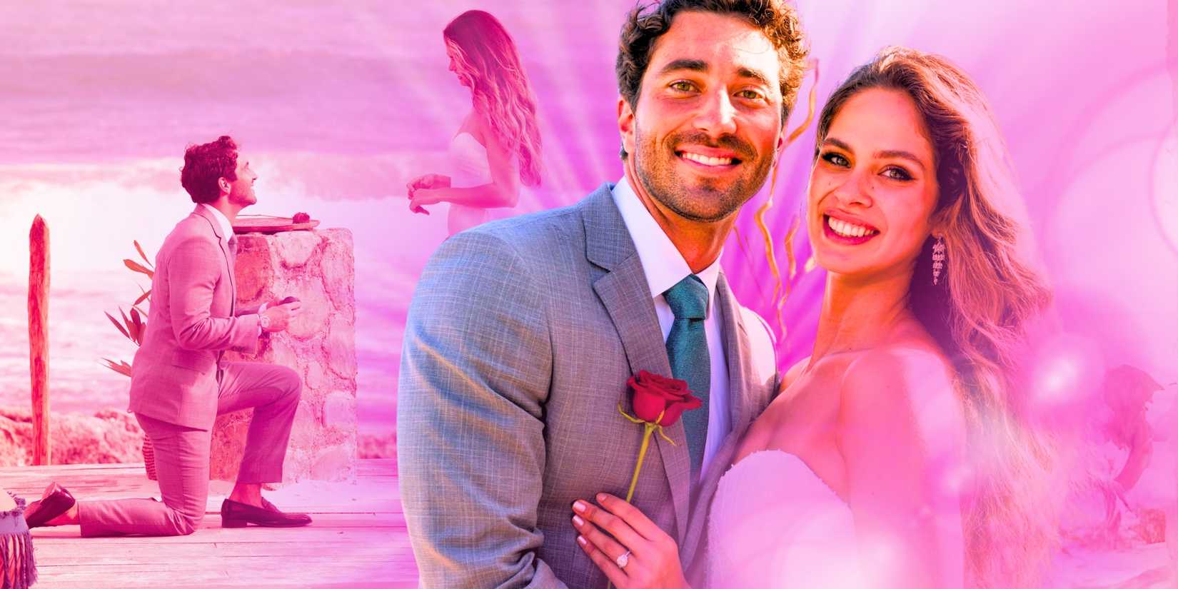 Montage of The Bachelor’s Joey Graziadei & Kelsey Anderson smiling and getting engaged