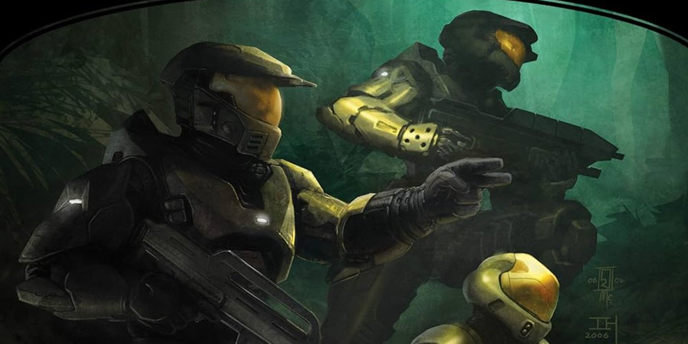 A capa de Halo Ghosts of Onyx com três soldados se esgueirando por uma caverna.