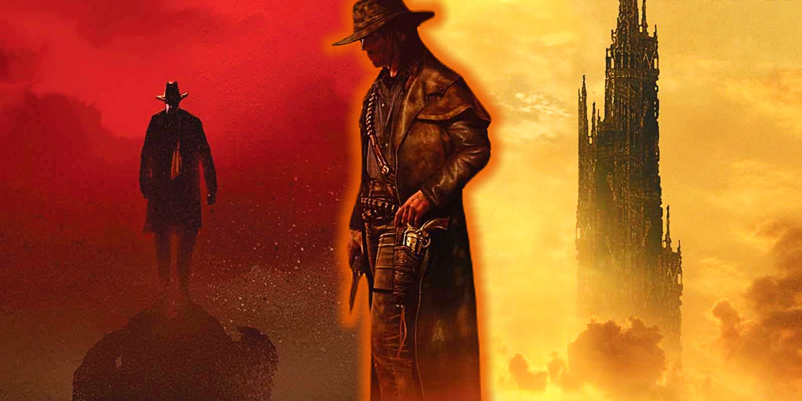 Esta imagem personalizada mostra a capa de dois livros da Torre Negra com o pistoleiro.