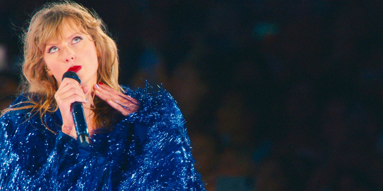 Taylor Swift with a thoughtful expression, close-up shot from the Era Tour