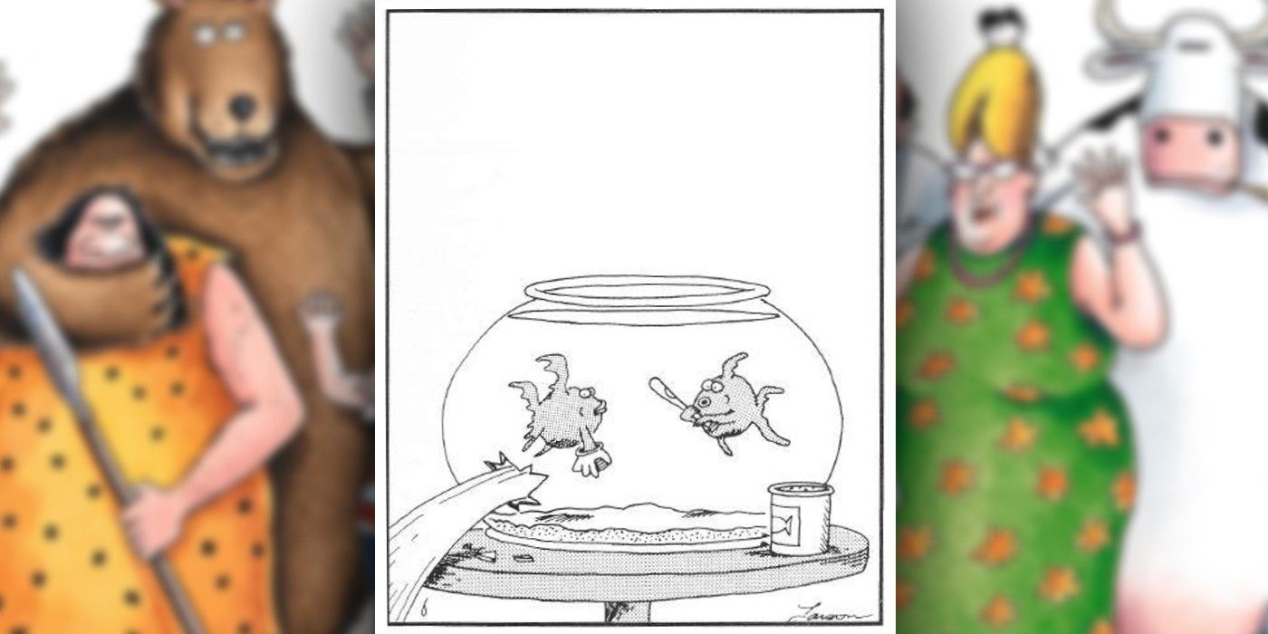 the far side comic where goldfish have smashed their bowl from inside while playing baseball