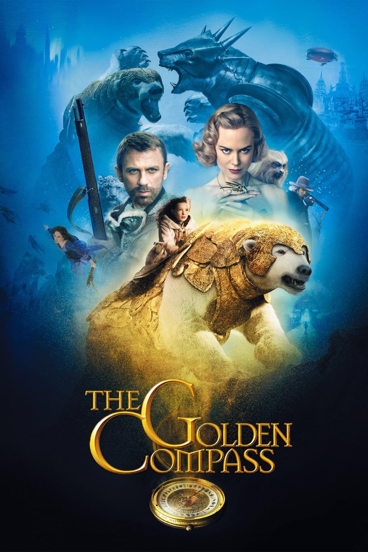 The Golden Compass Movie Poster With Daniel Craig, Nicole Kidman, and a Girl Riding a Polar Bear