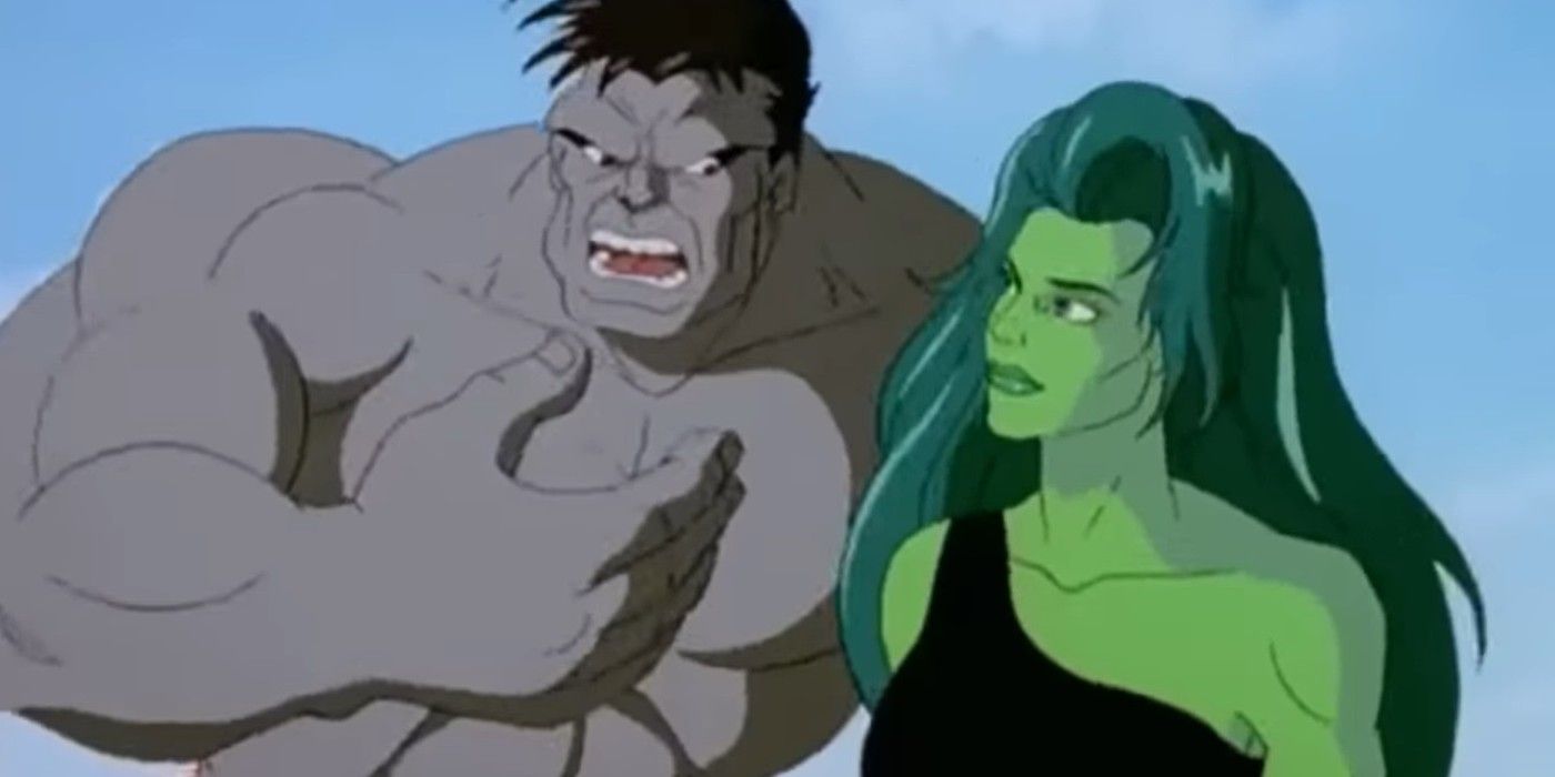 a incrível série animada do Hulk, Hulk Cinzento conversando com a Mulher Hulk