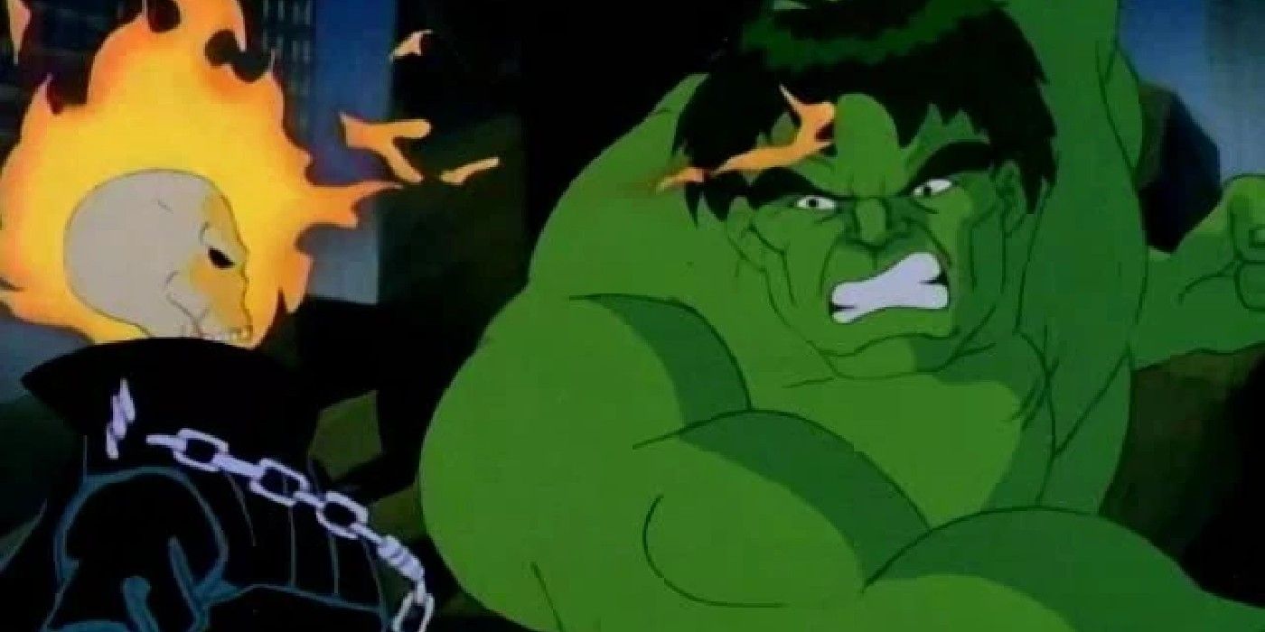 a incrível série animada do Hulk, Hulk lutando contra o cavaleiro fantasma