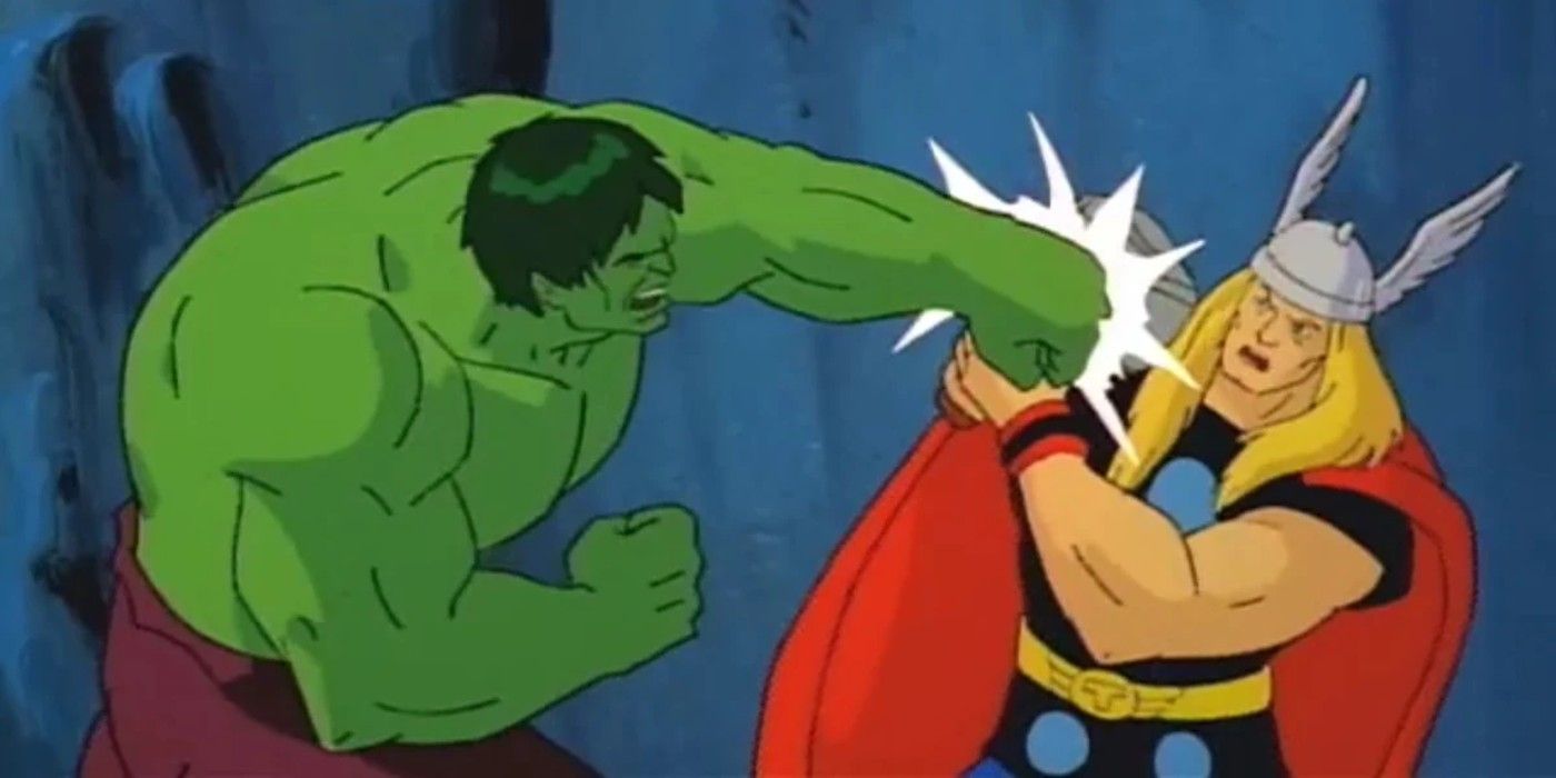 a incrível série animada do Hulk, Hulk socando Thor