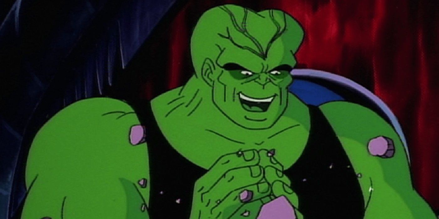 a incrível série animada do Hulk, Hulk com a cabeça alargada sorrindo