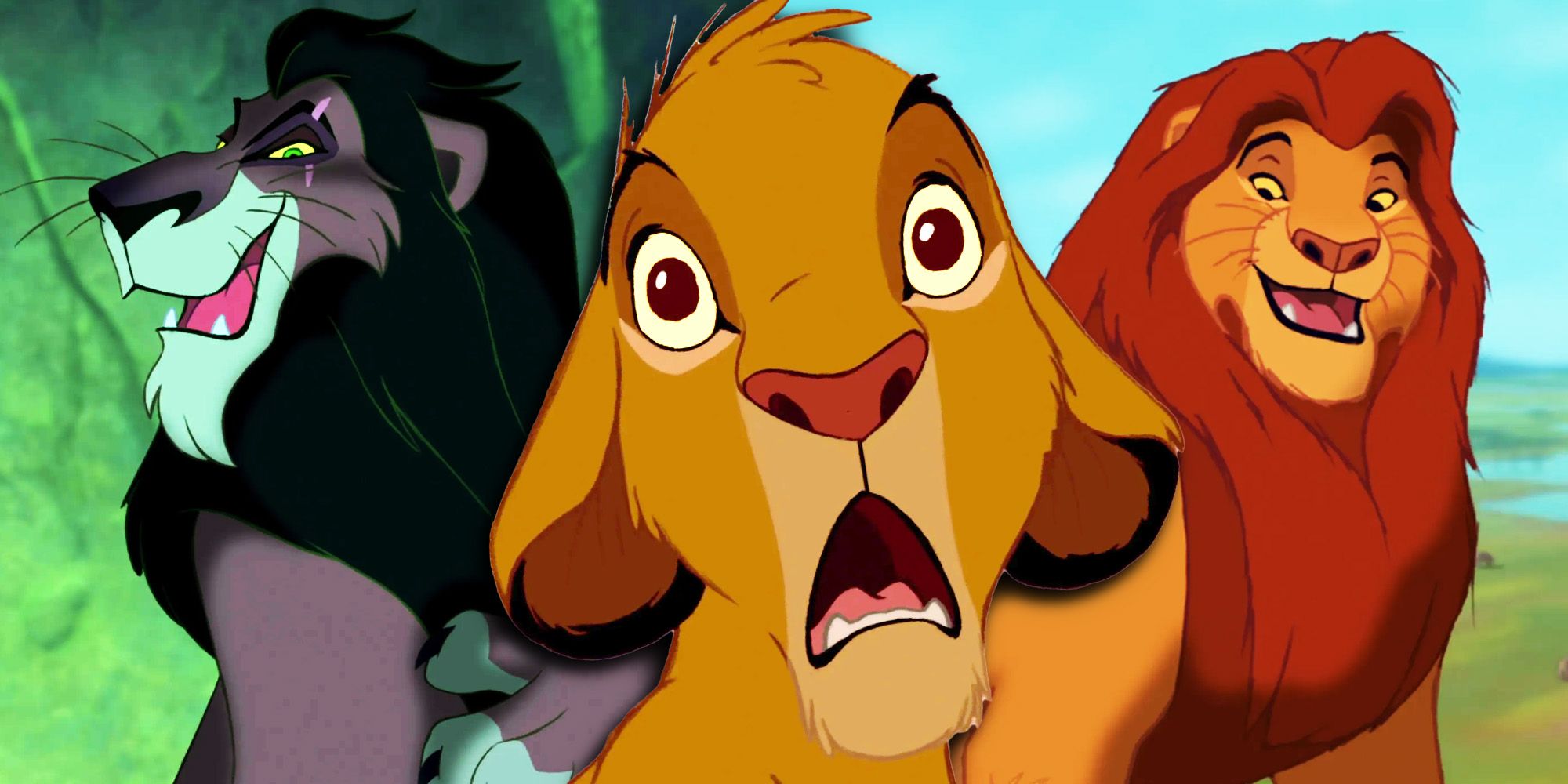 The Lion King Scar singing next to a scared Simba and happy Mufasa