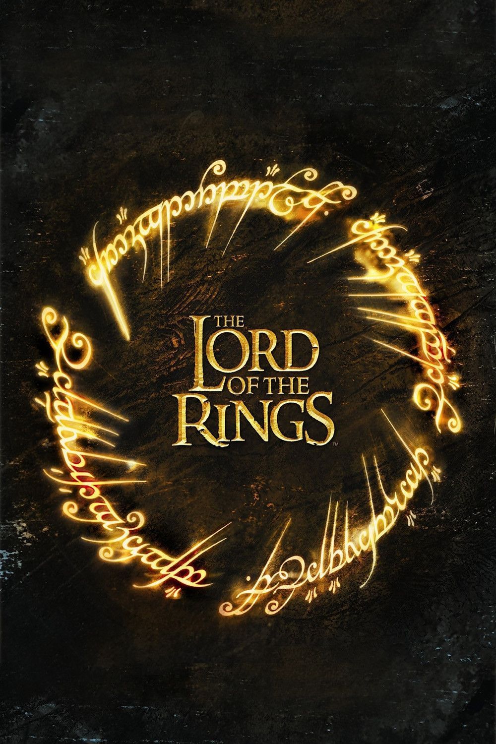 The Lord of the Rings franchise poster with gold words resembling a ring