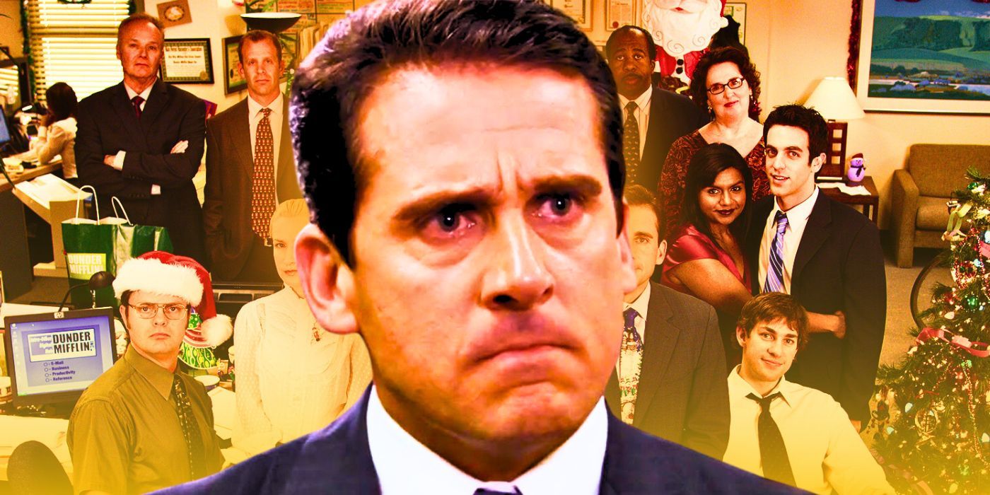 A custom image of Steve Carell as Michael Scott looking angry against a backdrop of the rest of the cast from The Office 