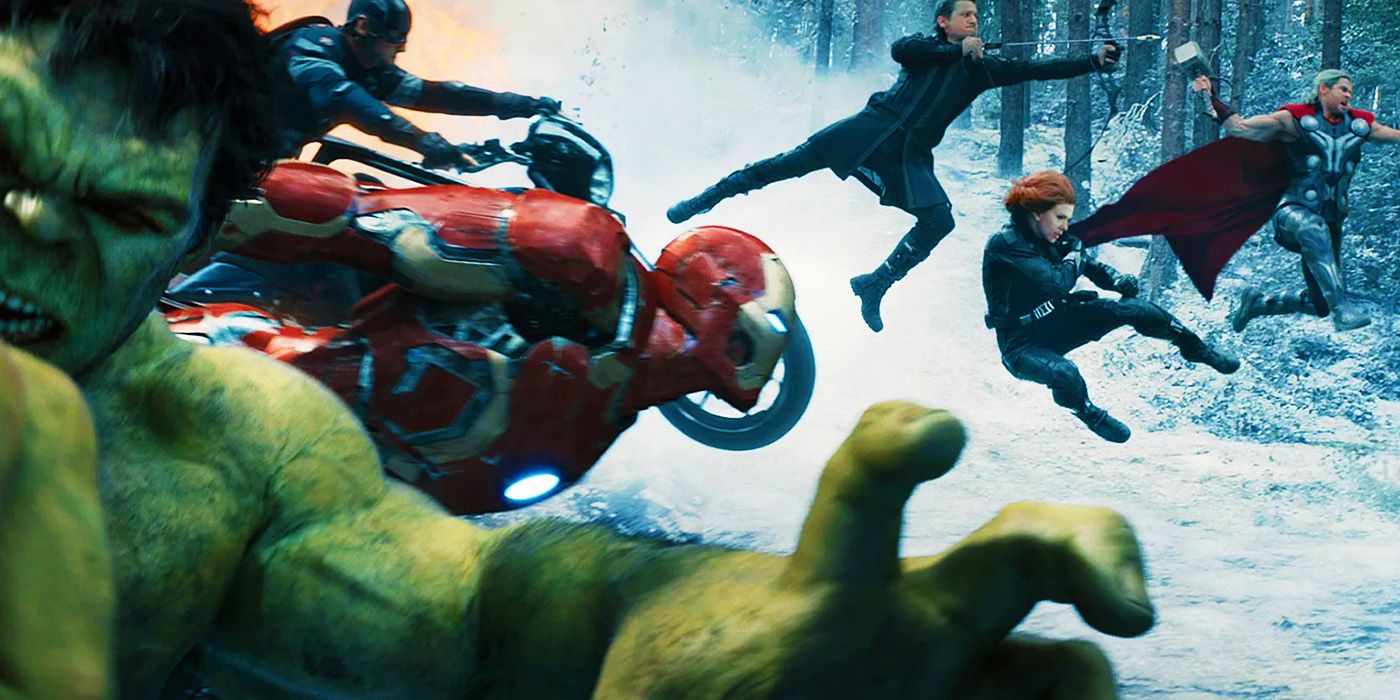The original Avengers team fighting in Sokovia in Avengers Age of Ultron