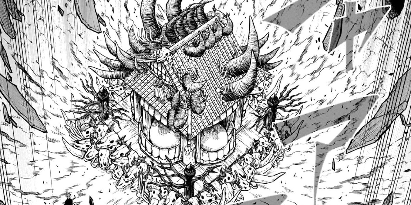 The shrine in Sukuna's domain seen from a birds eye view in the manga in Jujutsu Kaisen