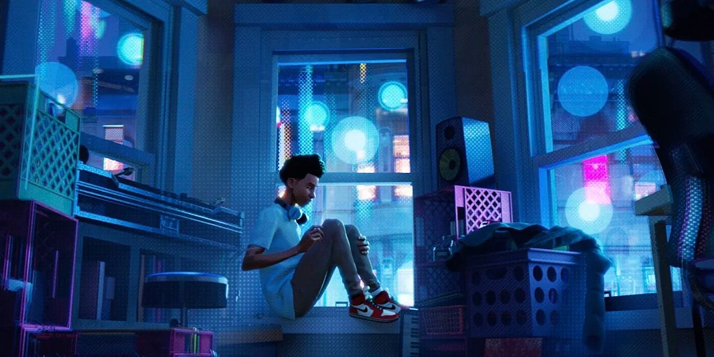 Miles Morales sitting on his window sill in The Spider Within short film