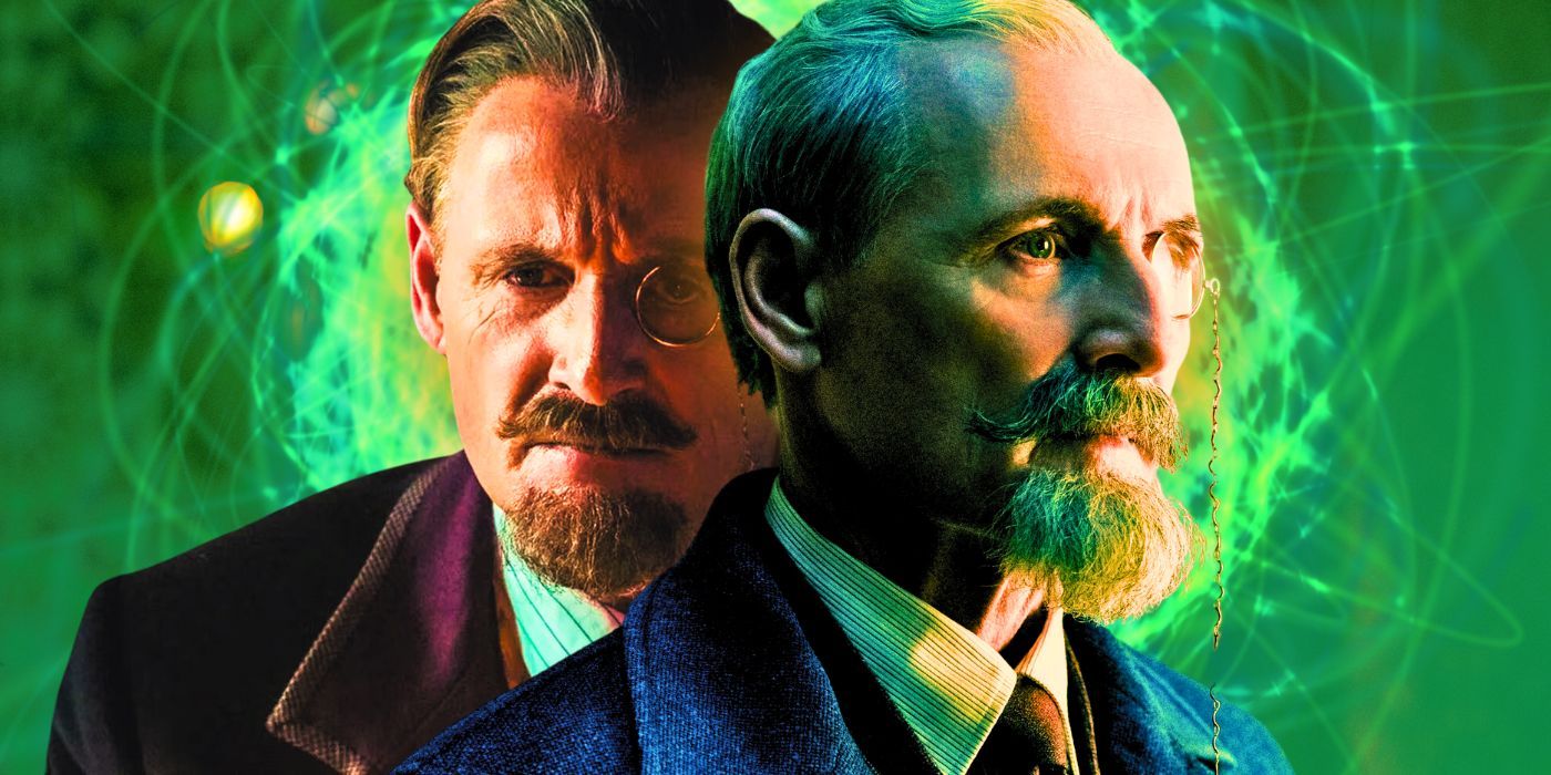 Two images of Colm Feore as The Umbrella Academy's Reginald Hargreeves in front of a green background
