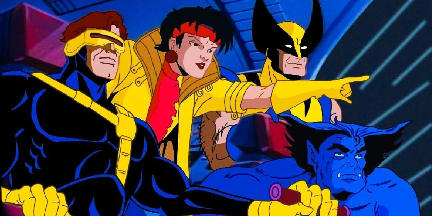 The X-Men sitting together in the Blackbird in X-Men The Animated Series 