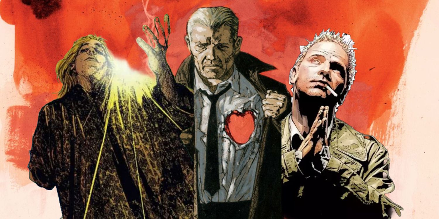 "Menino de Ouro" O mal de John Constantine "gêmeo" (esquerda) e duas versões do próprio John (centro e direita)