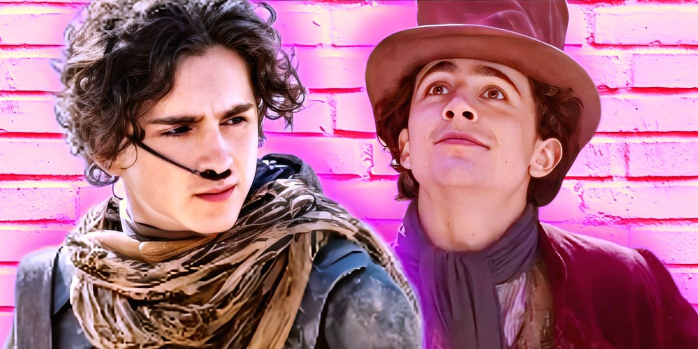 Timothée Chalamet as Paul in Dune and Willy Wonka in Wonka