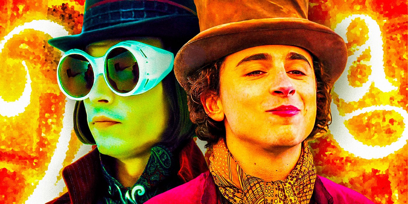 Timothee Chalamet & Johnny Depp as Willy Wonka from Wonka and Charlie & the Choclate Factory