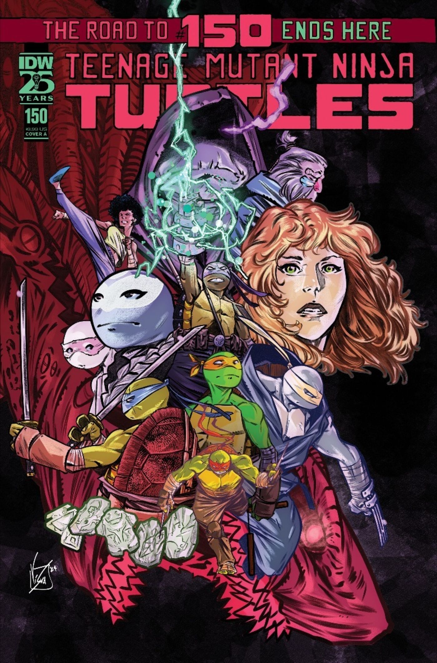 TMNT #150 cover art featuring every major TMNT character.