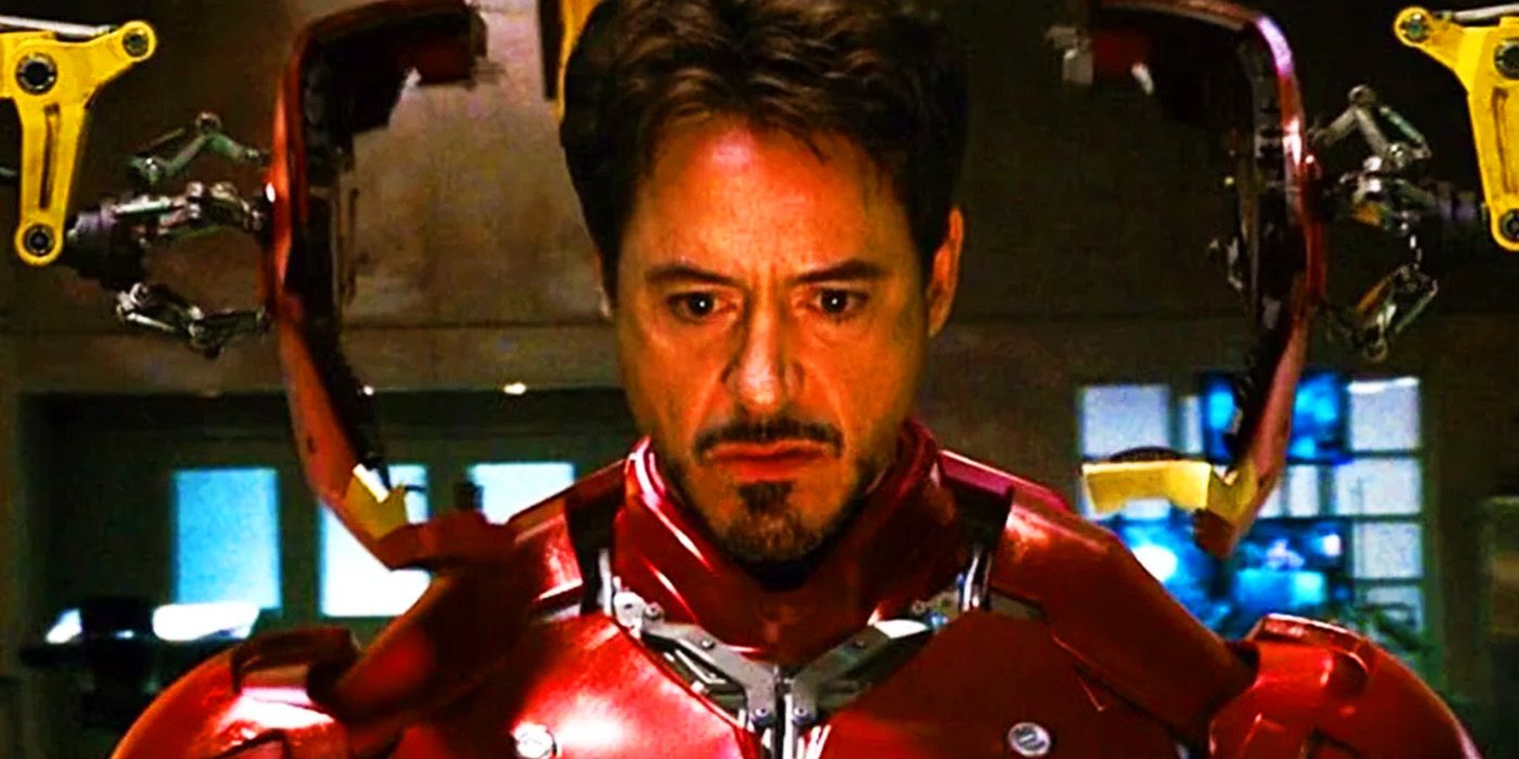 Tony Stark suiting up as Iron Man in Iron Man