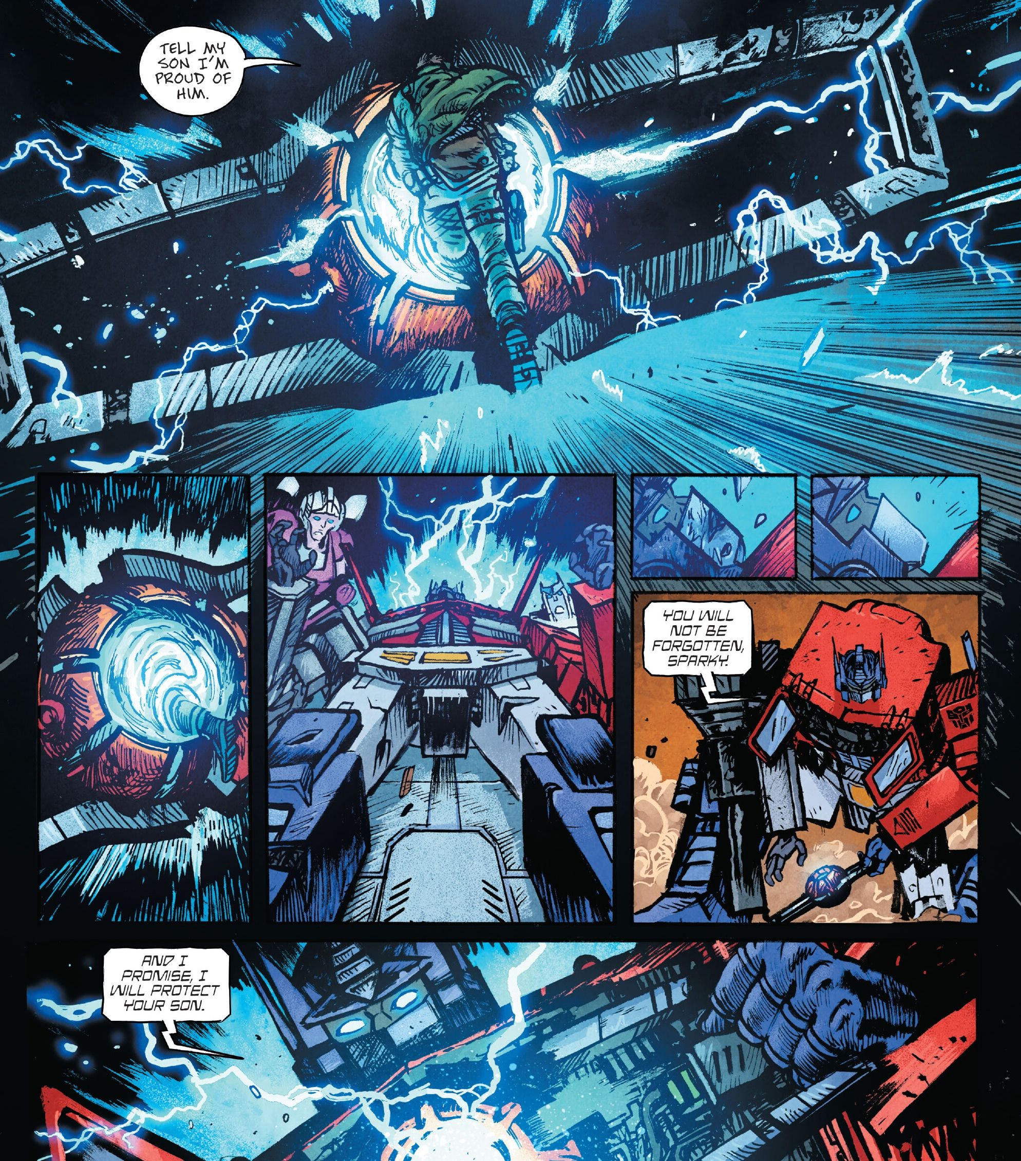 Transformers #6 Sparky sacrifices himself to give Optimus Prime a power upgrade