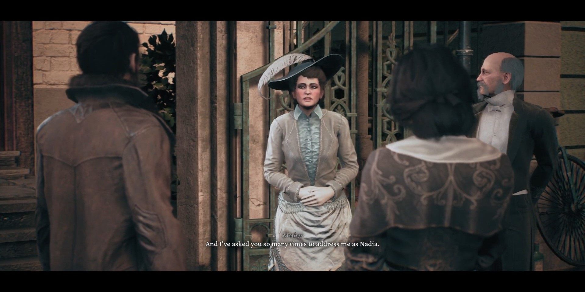 Wiktor e Ligia do Taumaturgo, vestidos elegantemente e conversando com a mãe em frente a uma linda casa parisiense.