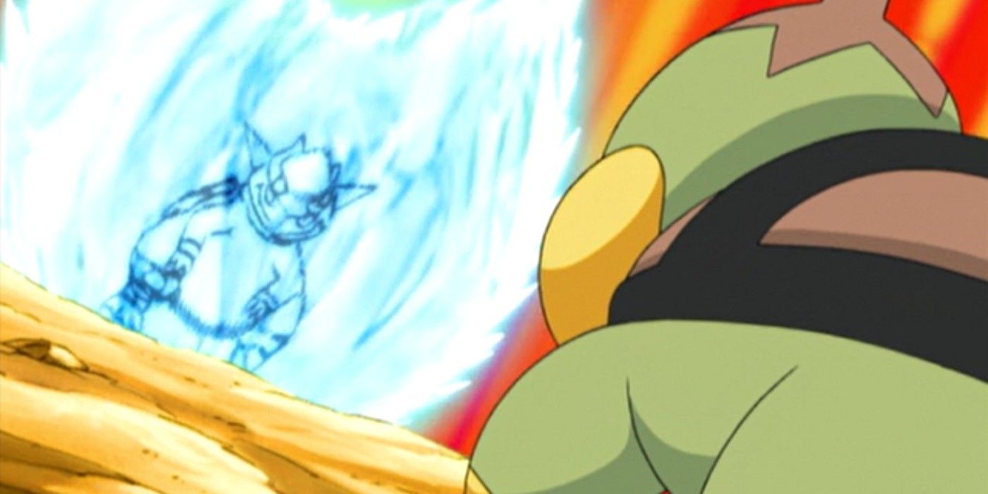 Turtwig vs Rampardos na batalha de Ash contra Roark