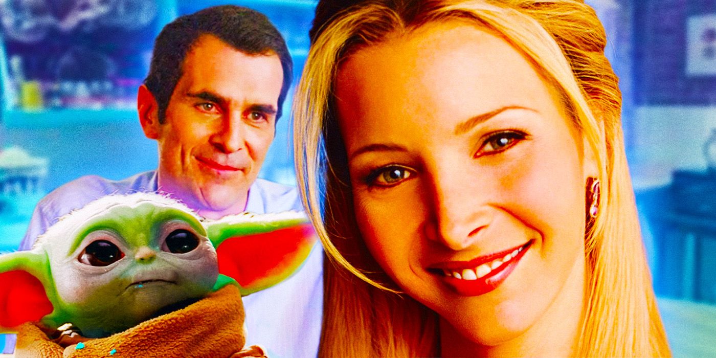 A custom collage of Grogu, Phil Dunphy, and Phoebe Buffay
