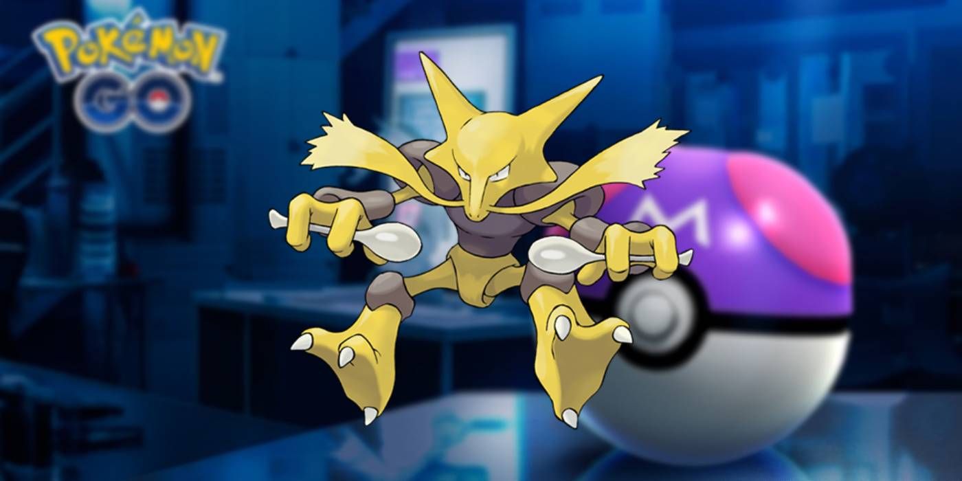 Pokémon GO Alakazam da equipe de março de 2024 da Sierra próximo ao Master Ball no fundo