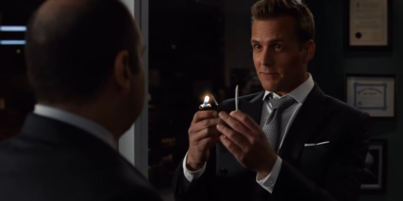 Harvey holding up a lighter and joint to Louis in the season 6 episode To Trouble