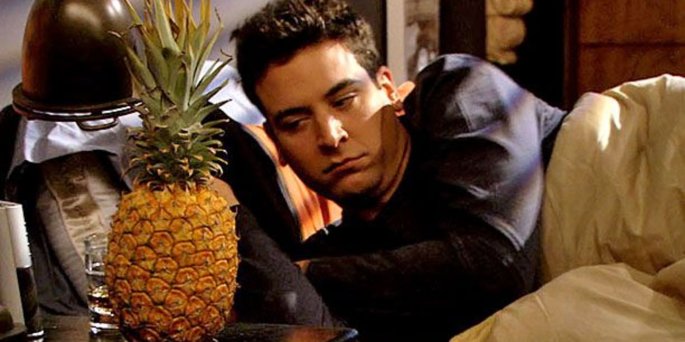 Josh Radnor as Ted Mosby, waking up next to a Pineapple in HIMYM